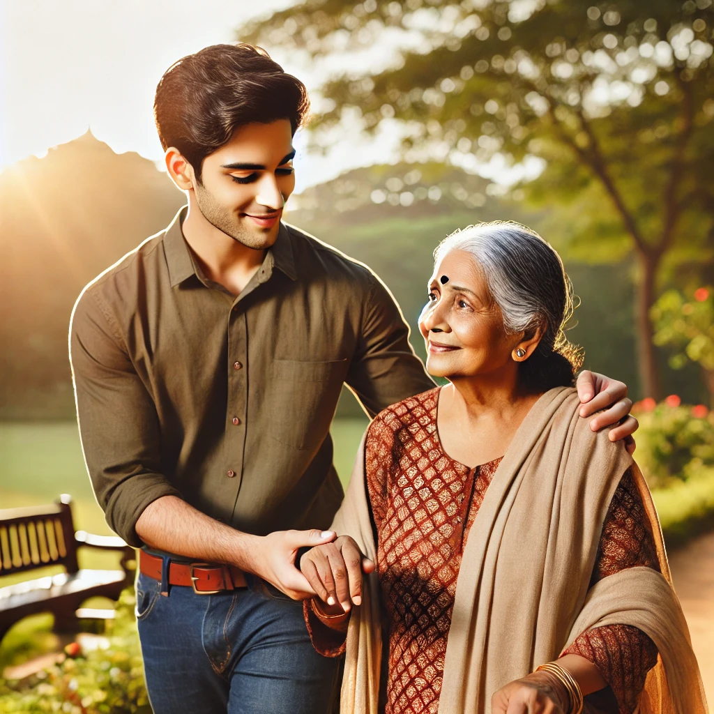 Male nurse helping elderly lady